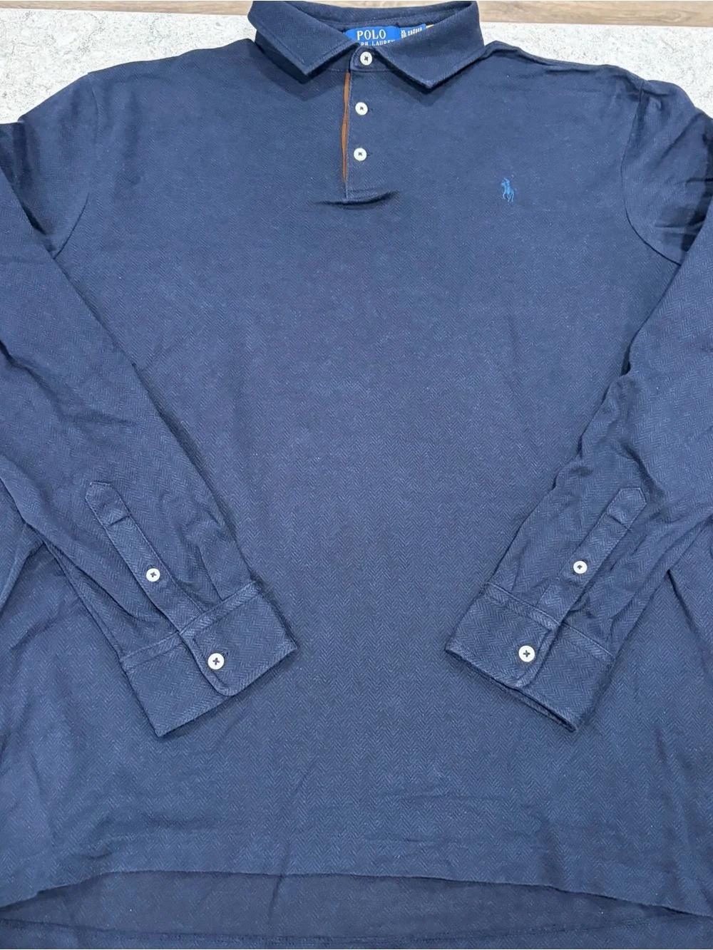 Ralph Lauren Navy Long-Sleeve Polo with Light Blue Pony-XL